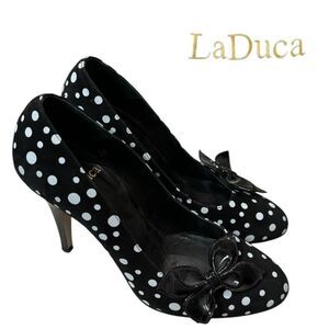 LaDuca Women's Marilyn Black White Polka Dot Bow Heels 6 RARE